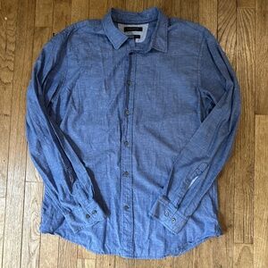 Banana Republic Grant Fit‎ Dress Shirt Mens Large Blue Pindot Non-Iron Cotton